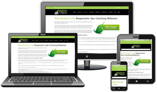 The Baldwin Digital website displayed on a PC, laptop, mobile phone, and tablet, showcasing an example of responsive web design in Cork