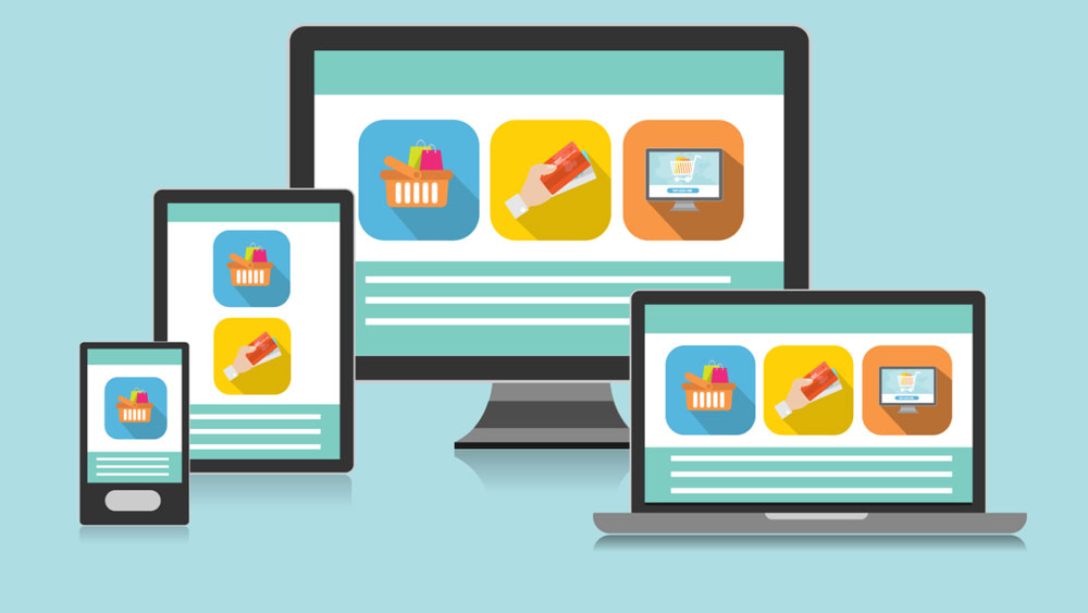 Benefits of responsive web design, illustration showing mobile, tablet and PC devices